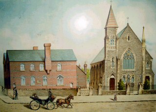 1894 print of the Congregational Church & Darbey School